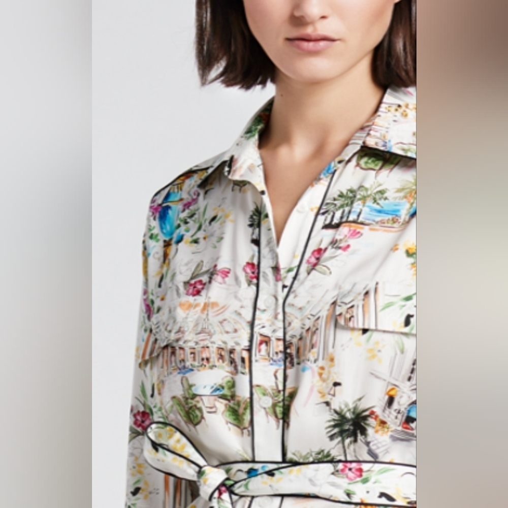 SMYTHE Cote d'Azur Floral Print Long Sleeve Shirt Dress Size XS Org $650 - Picture 3 of 15